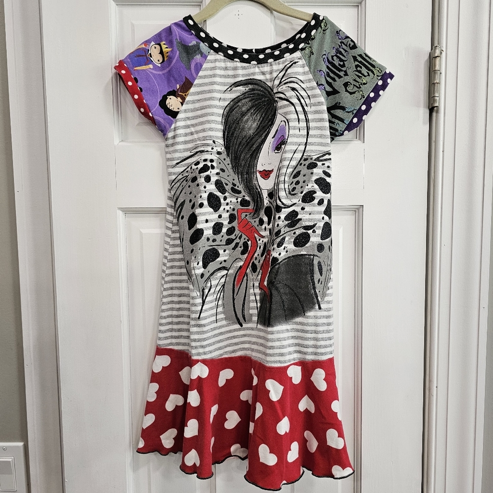 Custom Disney Villains Ruffle Upcycle Dress Sz 6/7 Cruella Evil Queen Halloween